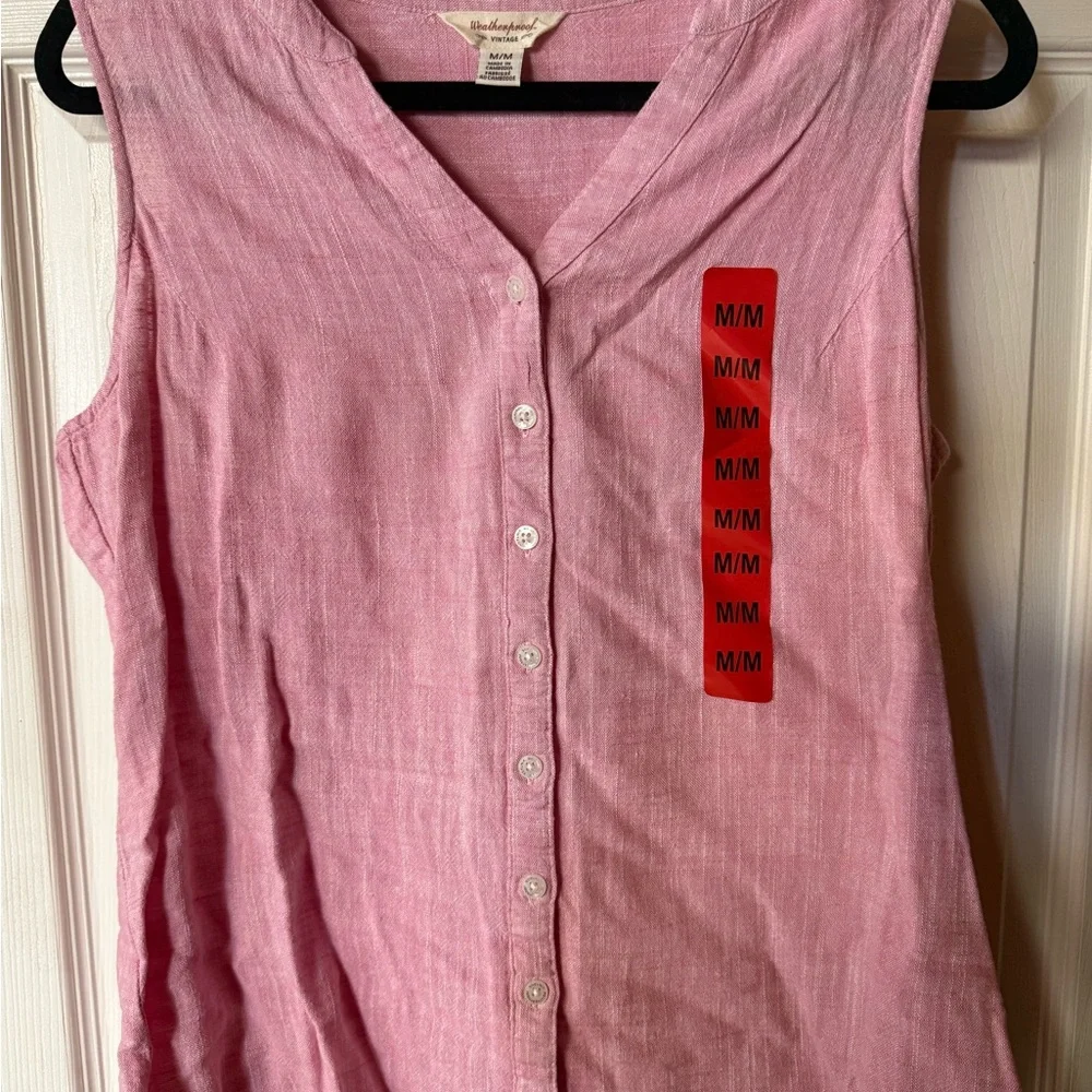 Short-Sleeve Pink Button-Front Linen Top by Christopher & Banks NEW no tag - Picture 1 of 5
